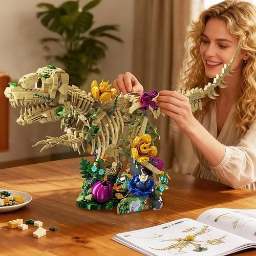 CUBIMANA Dinosaur Fossil with Flowers Building Set & LED Light, 1185PCS Dino Botanical Building Set for Adults, Skeleton Model Kit for Home Decor & Display, Christmas Birthday Gifts for Adults Teens thumbnail 9
