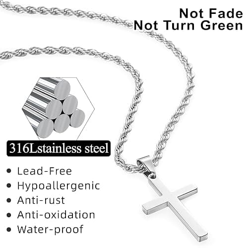 Romass 4Pcs Cross Necklace for Men Teen Boys,Stainless Steel Chains for Men Layered Necklaces Silver Gold Black Pendant Jewelry Box Gifts 18-24 Inches thumbnail 3
