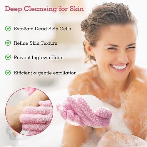 Evridwear Exfoliating Gloves for Shower, 100% Nylon Thick Soft Medium Heavy Bathing Gloves Dead Skin Remover Body Scrubber Smooth Skin with Hang Loop, 2 Pairs Moderate Pink thumbnail 3