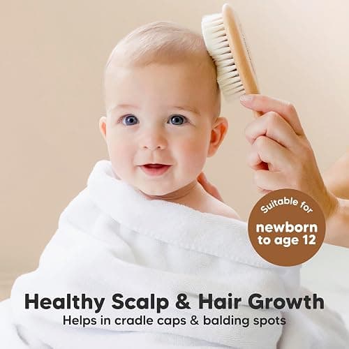 Baby Hair Brush Set for Newborns - Soft Goat Bristle Wooden Baby Brush and Comb Set Newborn Grooming Kit for Cradle Cap, Durable & Gentle, Boy, Girl Infant Essentials Care Kit (Oval, Walnut) thumbnail 3