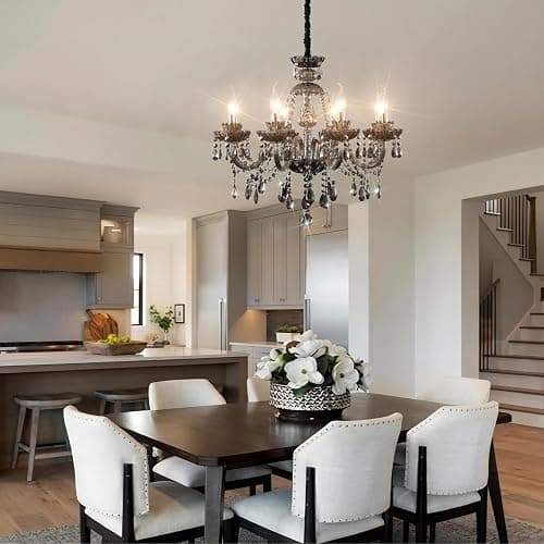 Luxurious Smoky Gray Crystal Chandelier for Living Room, Antique 6-Lights Teardrop Candle Chandelier Pendant Ceiling Lighting Fixture for Kitchen Dinner Party Closet Entryway of CRYSTOP thumbnail 3