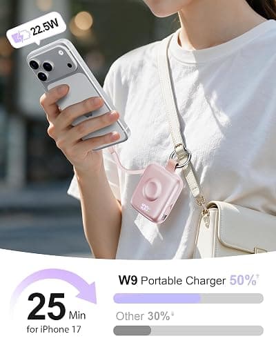 Portable Charger 3 in 1, Smaller 10000mAh Built-in Cables 22.5W Power Bank | Travel Essentials, Fast Charging Keychain Battery Pack for iPhone17/16/15/14/13, Android, iWatch Ultra/11/10/9/8, Pink thumbnail 5