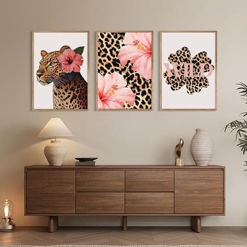 Trendy Leopard Wall Art Pink Cheetah Print Room Decor Leopard Flower Canvas Wall Decor Cheetah Aesthetic Poster Girly Pink Preppy Picture Funky Y2k Artwork for Girl Bedroom 12x16x3 Inch Unframed thumbnail 3
