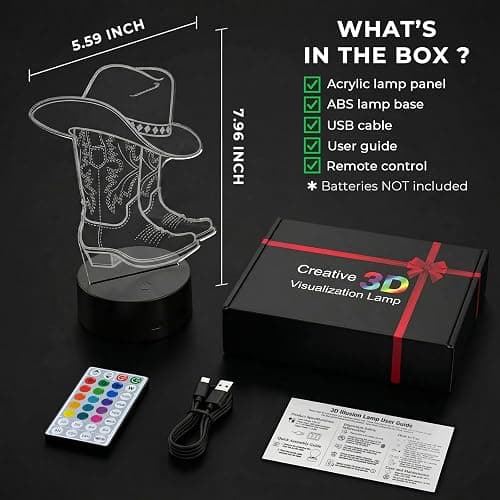 DAHEYMA Cowgirl Night Light, Cowgirl Gifts for Girls | 16 Colors Lights LED Dimmable Timer Lamp, for Birthday Xmas Western Stuff for Women Room Decor thumbnail 2