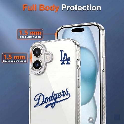 KOYOEY MLB Los Angeles Dodgers Phone Case, Shockproof Protective Cover for iPhone 16, Silver-Plated Back with Raised Camera Protection, LA Dodgers Gift thumbnail 6