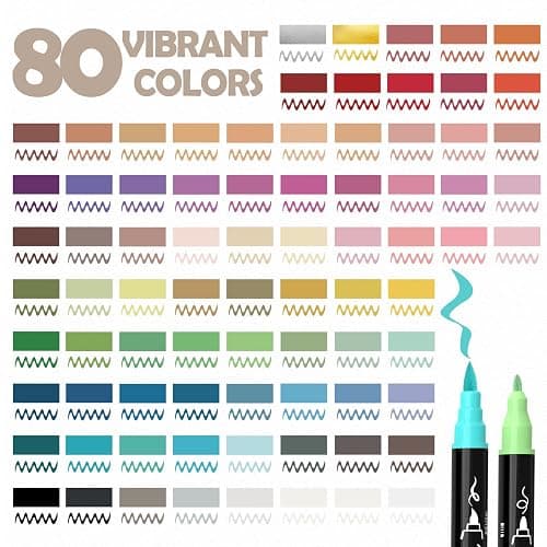 TOSHARE 80 Colors Acrylic Paint Markers - Paint Pens Waterproof Dual Tip Acrylic Markers with Brush & Fine Tip Scrapbook Supplies for Paper Rock Wood Fabric 3D Print Egg Decorating Kit & DIY Crafts thumbnail 3