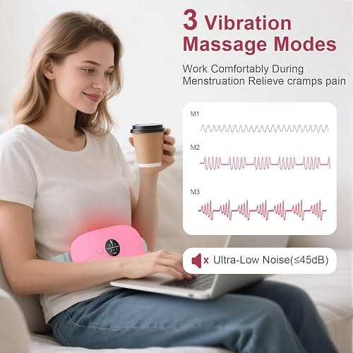 Heating Pad for Period Cramps, 3 Heat Levels and 3 Massage Modes, Portable Heating Pad for Menstrual Cramps Relief, Cordless Electric Period Belt Back Belly Heat Pad, Pink thumbnail 5