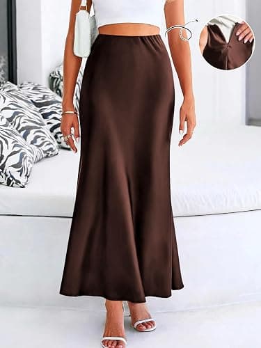 Prinbara Women's Satin Maxi Skirts Dressy Casual Zipped High Waisted Flowy Silk 2025 Fall Elegant Business Party Long Skirt thumbnail 2
