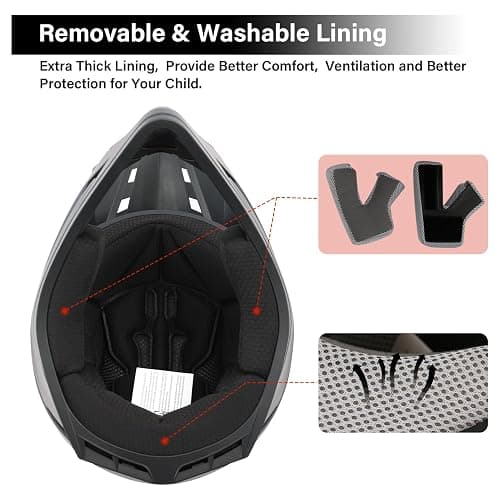 TCMT Youth Kids Dirt Bike Helmet DOT Approved Full Face Motocross Gear | 4-In-1 Set Includes Goggles, Gloves and Carry Bag, Adjustable Visor, Washable Liner, Lightweight, For ATV,UTV thumbnail 5