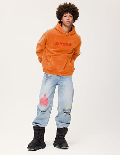 Aelfric Eden Hoodies Mens Acid Wash Hoodie Oversized Vintage Heavyweight Cotton Fleece Hooded Pullover Sweatshirt thumbnail 6