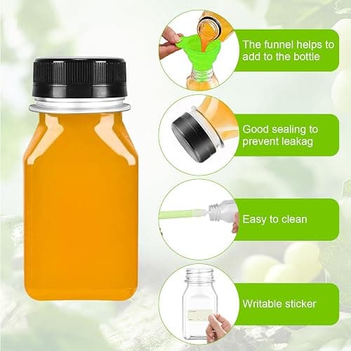FORYNXHWIN 10pcs 4oz/120ml Plastic Juice Bottles - Reusable Clear Mini Shot Bottles with Lids, Labels, Funnel & Brush, Leak-proof Bulk Beverage Drink Containers for Juicing & Smoothies thumbnail 5