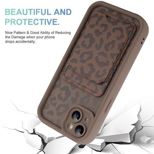 MOWIME Compatible with iPhone 14 Case with Card Holder, Brown | Cheetah Print Shockproof Soft TPU Protective Cover Women Girls, Anti Scratch Wallet Case for 14 6.1 Inch thumbnail 2