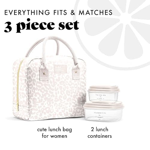 Fit & Fresh Bloomington Lunch Bag for Women - Insulated Large Lunch Box for Work with Containers, Leak-Resistant, Stain-Resistant, Zipper Closure, Feline Fine Ivory thumbnail 4