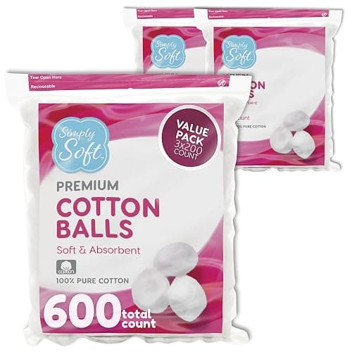 Simply Soft Premium Cotton Balls (600 Count), 100% Pure Cotton, Large Cotton Balls for Face and Nail Polish Remover - Image 1