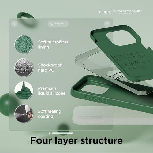 elago Compatible with iPhone 15 Pro Max Case, Liquid Silicone Case, Full Body Protective Cover, Shockproof, Slim Phone Case, Anti-Scratch Soft Microfiber Lining, 6.7 inch (Alpine Green) thumbnail 4