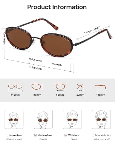 SOJOS Trendy Oval Round Polarized Sunglasses for Women Men, Chic Retro Narrow Circle Sunnies SJ1248 thumbnail 5