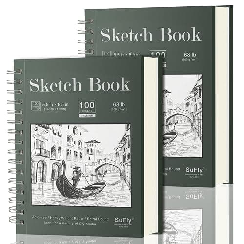 SuFly Small Sketch Book 5.5"x8.5", 2-Pack Mini Sketchbook, Spiral Bound Sketchbook Hardcover with 200 Sheets of 68lb/100gsm Mini Drawing Pad Paper, Small Sketch Pads for Drawing for Adults & Kids. thumbnail 9