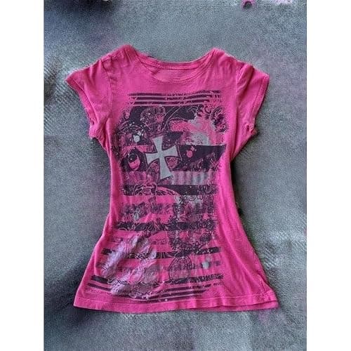 Y2K Emo Grunge Scene Shirt Women Cutecore Indie T-Shirts Teen Girl Graphic Tee Tops 2000s Alt Mcbling Clothes thumbnail 2