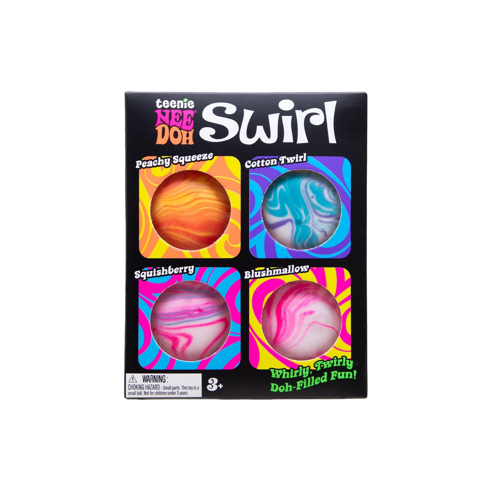 Nee Doh Swirl Teenie Multipack, 4 Assorted Colours/Styles Per Pack - Dough Till, Transparent with Marble Swirls Painted Inside thumbnail 2