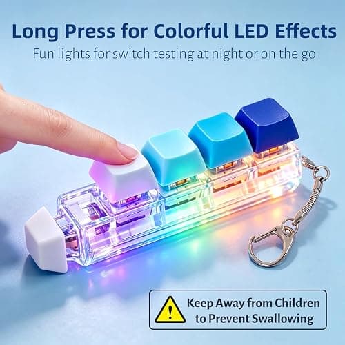 Keyboard Fidget Toy, 5-in-1 Decompression Button Clicker Keychain with Glowing LED, Portable Tactile Sensory Toy, Christmas Stocking Stuffers Gift for Adults Teens, Stress Relief ASMR (Blue) thumbnail 5