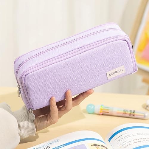 CICIMELON Large Capacity Pencil Case 3 Compartment Pouch Pen Bag for School Teen Girl Boy Men Women (Purple) thumbnail 2