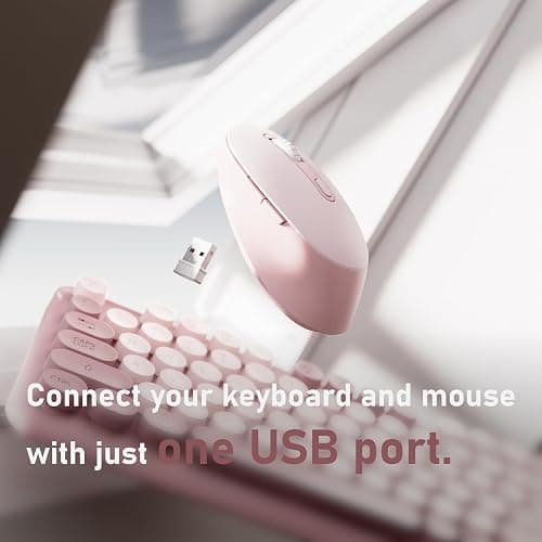 MPTOG Wireless Keyboard and Mouse Combo, Full-Size 2.4G Set with Number Pad, Long Battery Life, Plug Play for Office and Student Use (Pink) thumbnail 4