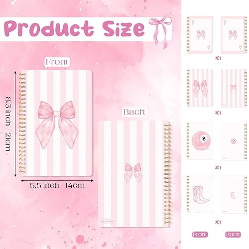 CNhoqc Pink Spiral Journal Notebook - 4 Pcs A5 Pink Watercolor Coquette Bow Lined Pages Hardcover Spiral Bound Journal Subject Notebook Work School Note Taking Supplies Women Men Birthday Graduation thumbnail 3