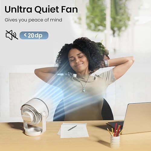 BURLAN Quiet Desk Fan for Bedroom, Battery Powered Personal Fan Portable | Rechargeable Air Circulator 110° Tilt Oscillating Fan for Indoor Outdoor Camp Travel,10-Inch, 4-Speed, 70ft Strong Airflow thumbnail 6