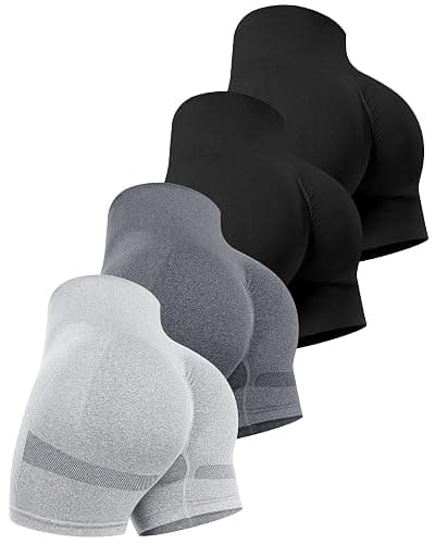 CHRLEISURE Women's 4 Packs Workout Gym Shorts, High Waisted Butt Lifting Scrunch Butt Seamless Booty Shorts - 4 Packs (Black, Black, Dark Gray, Light Gray) - Large - Image 1
