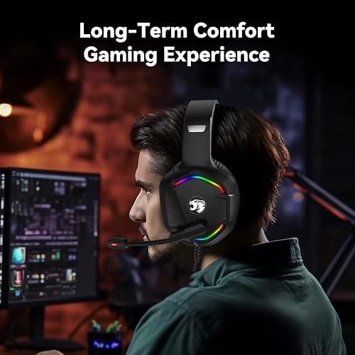 Gaming Headset with Microphone for Pc, Xbox One Series X/s, Ps4, Ps5, Switch, Stereo Wired Noise Cancelling Over-Ear Headphones with Mic, RGB, for Computer, Laptop, Mac, Nintendo, Gamer (Black) thumbnail 4