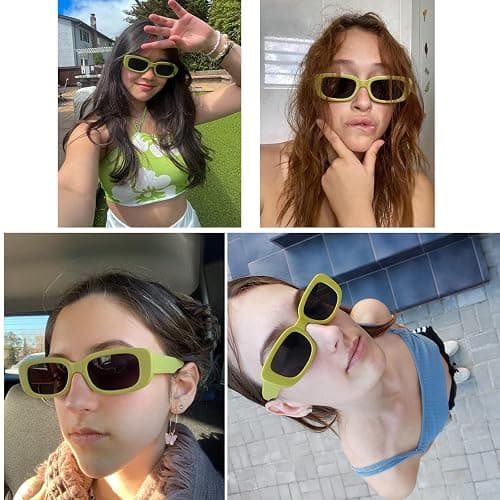 Tskestvy 4 Pieces Retro Vintage Sunglasses Small Square Rectangle 90s Glasses Trendy Y2K for Women Aesthetic Accessories thumbnail 4