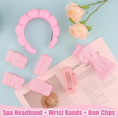 Canitor Spa Headband Wrist Bands Hair Clips Set Skincare Makeup Self Skin Care for Women Washing Face Teens Teenager Tween Clean Girl Gifts Cute Trendy Stuff Things Pink Stocking Stuffers thumbnail 6