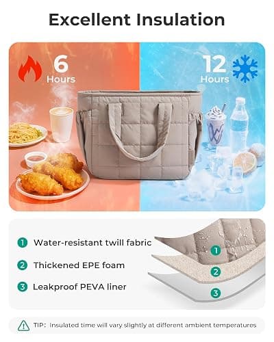 BAGSMART Lunch Bag Women Small Cute Quilted Insulated Leakproof Lightweight thumbnail 2
