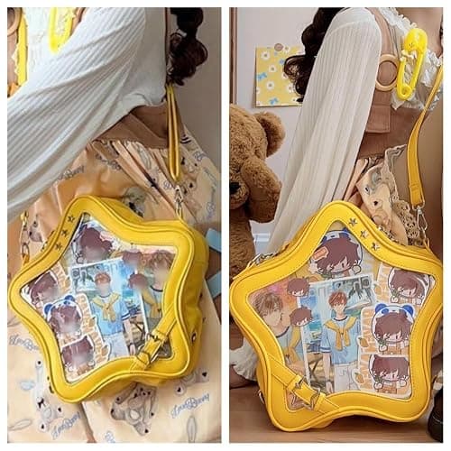 Vobomo Kawaii Ita Bag Backpack Star Pins Display Crossbody Bag with Insert Y2k Aesthetic Cute Handbag for Anime Comic Con (Yellow) thumbnail 2
