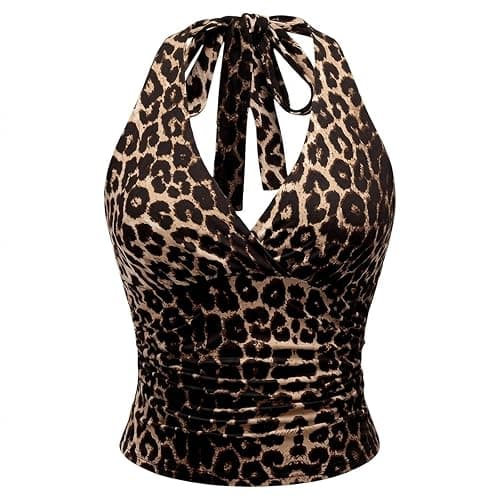 Going Out Tops, Y2K Top, Leopard Print Party Top with Halter Neck Design, Backless Style for Evening Wear, Fashionable Clothing Piece White - Image 1