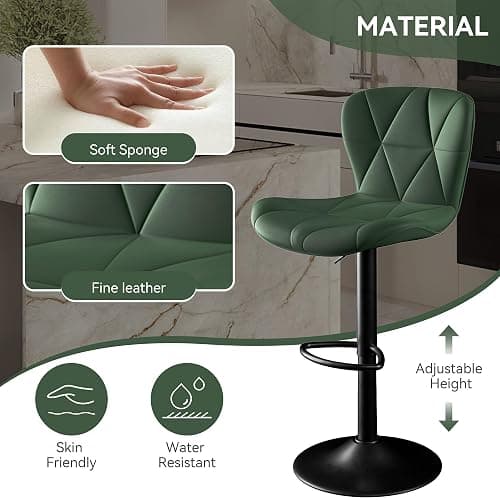 Daluvenix Bar Stools Set of 4,Adjustable Swivel Barstools, Faux Leather Bar Chairs,Upholstered Counter Height with High Backrest for Kitchen Island, Green thumbnail 3