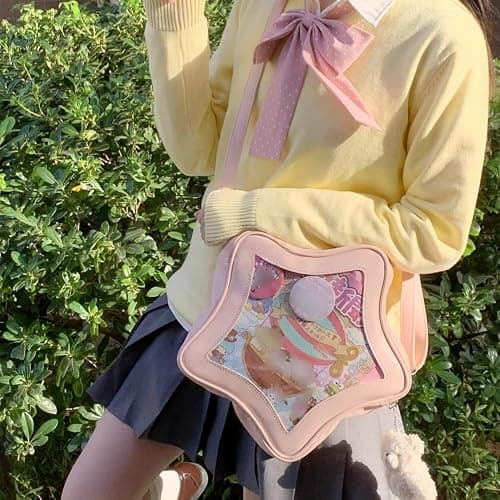 Vobomo Star Shape Ita Bag Pins Display Crossbody Bag PU Leather Backpack Y2k Aesthetic Cute Handbag (Pink) thumbnail 3
