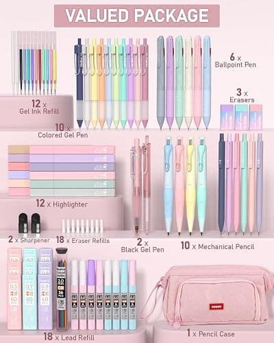 Nicpro 78 PCS Aesthetic School Supplies with Cute Pen Case, 12 Pastel Highlighters, 12 Color & Black Ink Gel Pens, 10 Mechanical Pencils 0.5, 0.7, 0.9, 2.0 mm, 6 Multicolor Pen for Student Stationary thumbnail 3