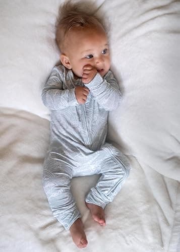 Organic Baby Bamboo Rompers with 11 Signature Prints - Infant Zipper Jumpsuits - 3-6 Months - Waves thumbnail 3