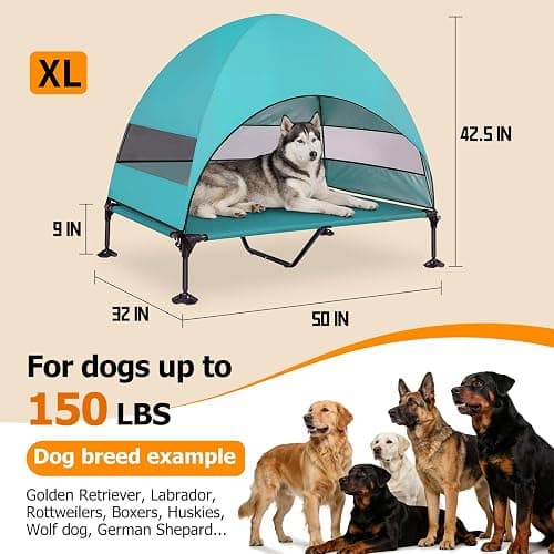 Elevated Dog Bed with UV-Proof Canopy, Outdoor Dog Tent with Powerful Adjustable Feet, Portable Pet Cot with Wider Shade, Raised Cooling Bed for Camping, Patio, Beach, Poolside thumbnail 8