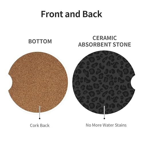 GACCAP Car Coasters for Cup Holders, 2 Pack Absorbent Ceramics Anti Slip Universal 2.56 Inch Car Cup Coaster for Women Men, Car Interior Accessories - Black Leopard Cheetah Print thumbnail 2