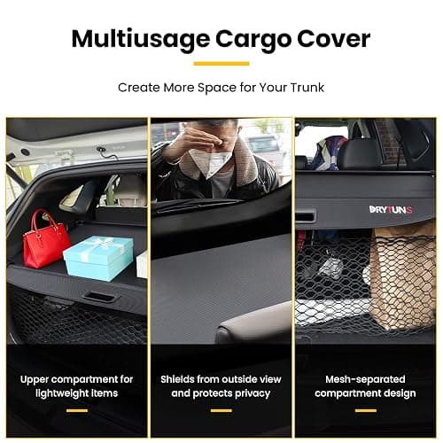Drytuns Cargo Cover and Trunk Net for Hyundai Tucson 2022-2026 | Retractable Trunk Cover Privacy Shade for 22-26 Hyundai Tucson, Carbon Fiber Leather + Net thumbnail 4