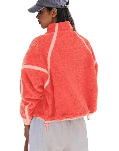 Yanekop Womens Fleece Jacket Zip Up Fuzzy Sherpa Jackets Long Sleeve Winter Coats Striped Warm Outwear with Pockets thumbnail 5