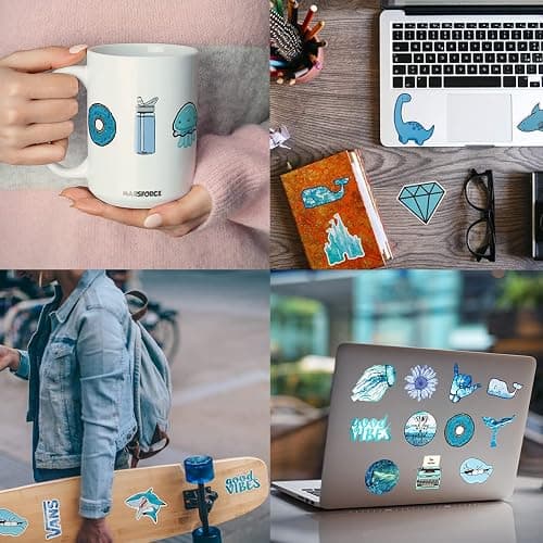 MARSFORCE Cute Vsco Blue Stickers, Gift for Kids Teen Adult, Lovely Waterproof Vinyl Decals for Laptop Water Bottles Skateboard Bike Car Helmet Travel Luggage Guitar Toy Phones DIY Party [53 PCS] thumbnail 5