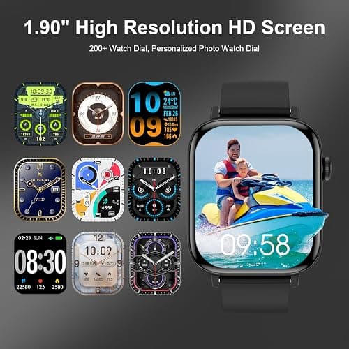 PJYUBVOR Smart Watch, 1.90" Smartwatch for Men Women (Answer/Make Calls), Fitness Tracker with 120+ Sport Modes, Heart Rate/Sleep Monitor, IP68 Waterproof Smart Watch for Android/iOS Phones - Black thumbnail 3