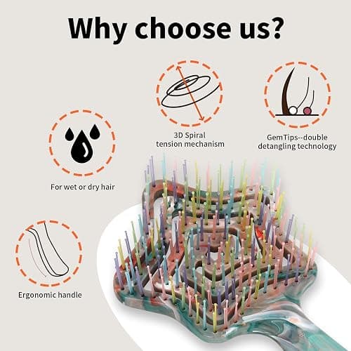 BLUSHMARKS Detangling Wet Hair Brush for Thin or Straight Hair, Vented Detangler Hairbrush with Double-Layered Ultra and Soft-Nylon Bristles for Wet or Dry Hair, Gift for Women Girls Kids thumbnail 3