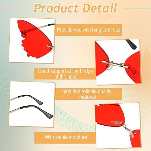 Fiada 16 Pcs Irregular Rimless Sunglasses Rectangle Star Cloud Flame Butterfly Shaped Heart Sunglasses Frameless Disco Glasses Party Favors Photo Props for Women Men Costume Unisex thumbnail 3