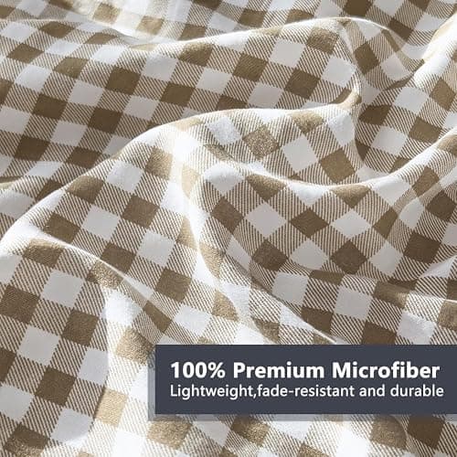 NSNLGSGC Tan Gingham King Comforter Set, 3 Pieces | Brown Grid Bed Comforter, 3 Pieces, 1 Comforter, 2 Pillowcases thumbnail 5
