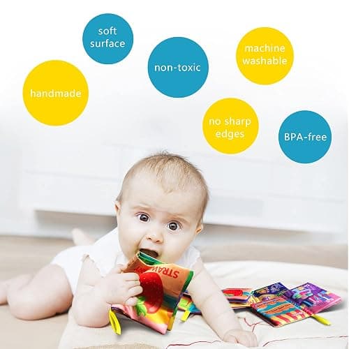 AMINFUN Soft Cloth Baby Book Toy 0-6 Months, Baby Learning Book(ABC-Z,1-10,Colour,Fruit,4 Pack),Touch and Feel Crinkle Book Infants 6-18 Months,Early Educational Toy 0-3, Gift for Babies Infants thumbnail 4