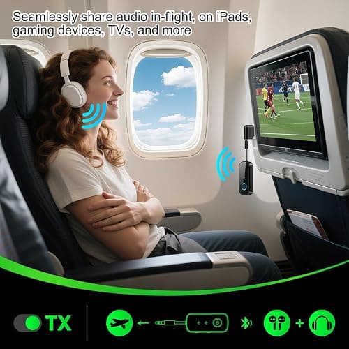 Premium Pro Bluetooth 5.4 Transmitter Receiver,Airplane Audio Adapter,Wireless Transmitter for TV/Travel Flight,Airline,Gym.Compatible with 2 AirPods/Headphones,Bluetooth Receiver for Car/Home Stereo thumbnail 5